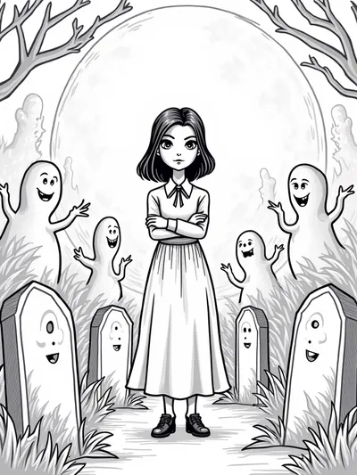 Wednesday Addams in the graveyard