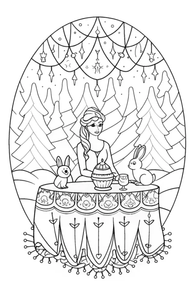 Elsa’s Enchanted Ice Tea Party Coloring Page