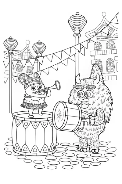 Monsters in a Musical Parade Coloring Page
