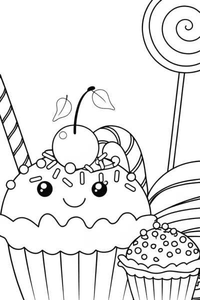 Squishmallow Cupcake and Jellybean Coloring Page