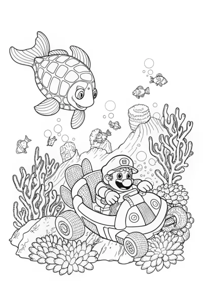Mario Underwater Race Coloring Page