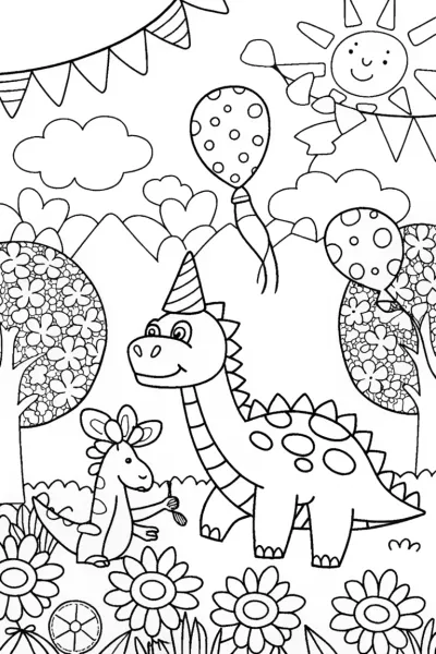 Dinosaur Garden Party Coloring Page