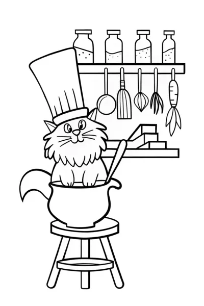 Chef Meow’s Culinary Adventure Coloring Page