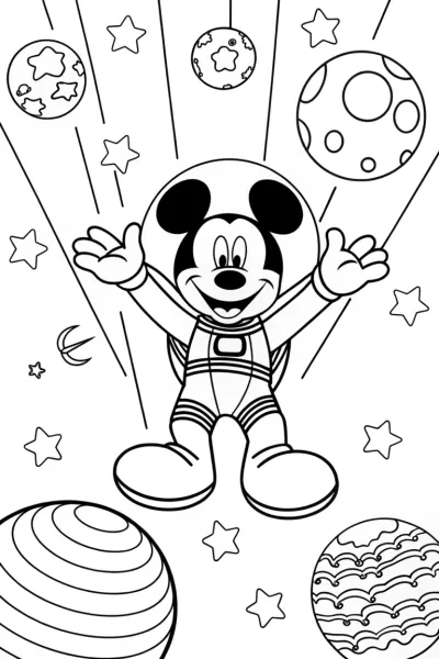 Mickey Mouse’s Starry Adventure Coloring Page