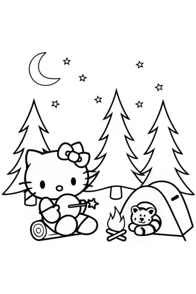 Hello Kitty’s Magical Starry Night Coloring Page