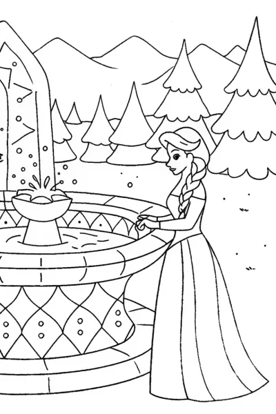 Elsa’s Enchanted Ice Well Coloring Page