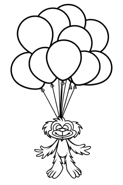 Huggy Wuggy floating with balloons