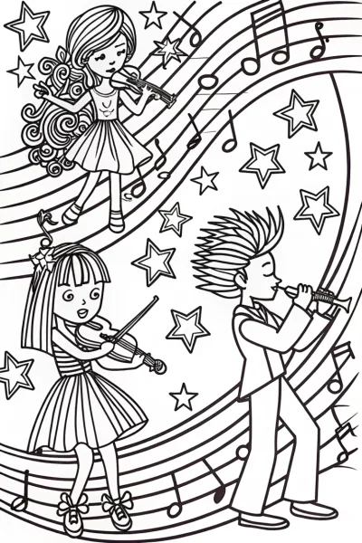Cosmic Anime Orchestra Coloring Page