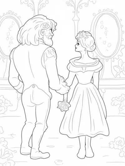 Belle and the Beast in a mirror maze