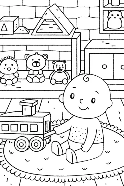 Baby’s Magical Toy Workshop Coloring Page