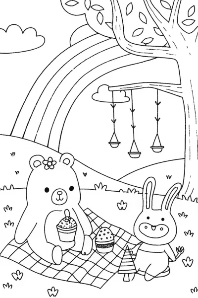 Rainbow Friends Picnic with Bear and Bunny