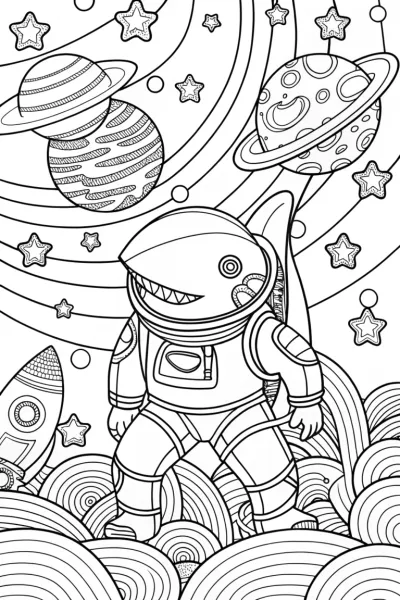Shark astronaut exploring space