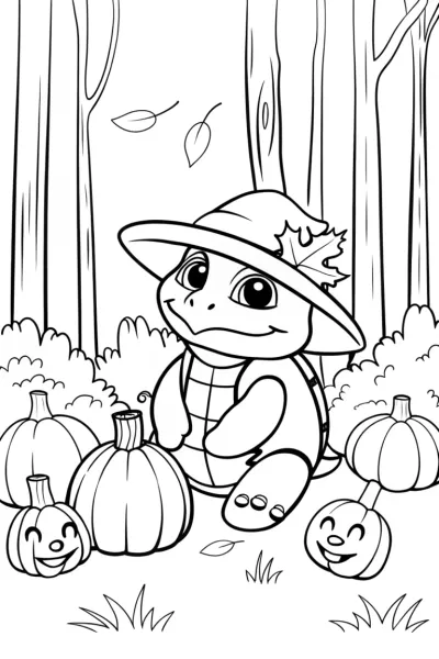 Whimsical Autumn Gathering Coloring Page