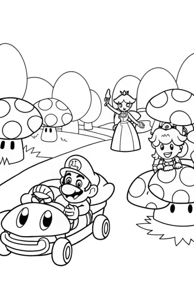 Toad’s Mushroom Kingdom Parade Coloring Page