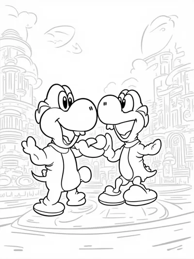 Yoshi in a futuristic city