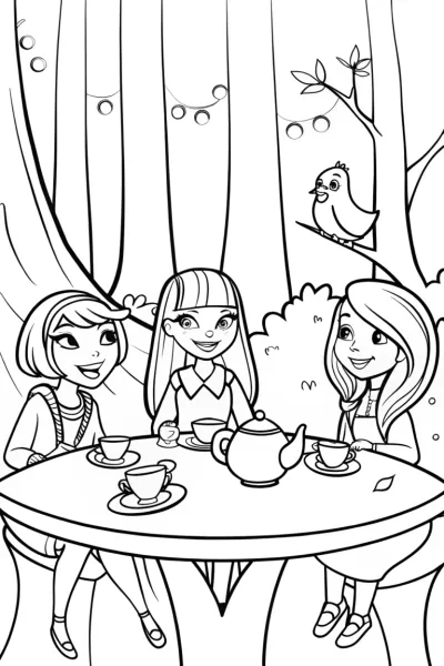 Rainbow High Students Enchanted Tea Party Coloring Page