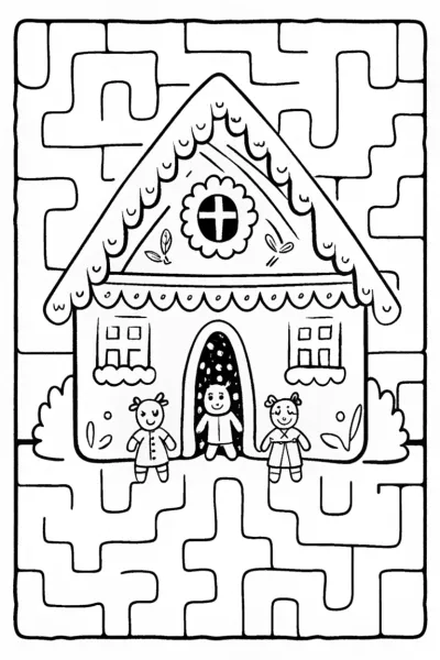 Gingerbread House in the Candy Corn Maze Coloring Page