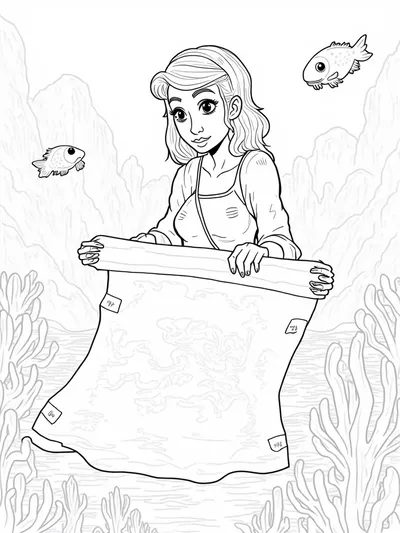 Mermaid cartographer exploring depths