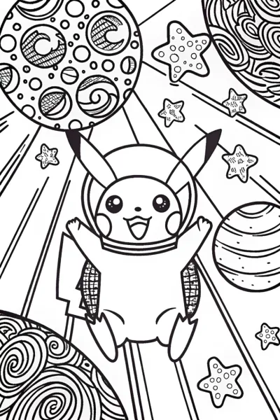Pikachu’s Cosmic Adventure Coloring Page