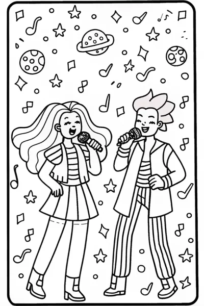 Cosmic Karaoke Party Coloring Page