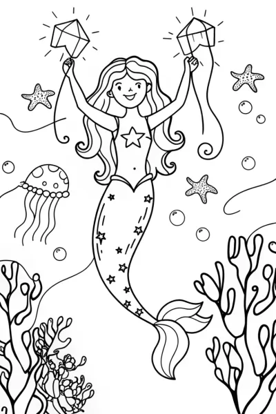 Mermaid’s Enchanted Lantern Festival Coloring Page