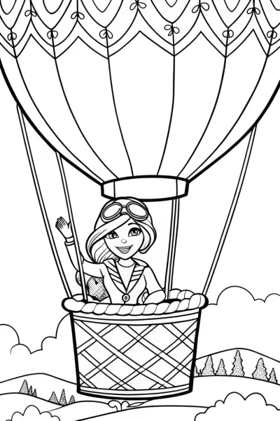 Barbie’s Dreamy Hot Air Balloon Adventure Coloring Page