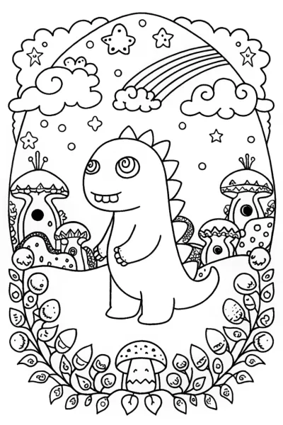 Godzilla in a cosmic exploration coloring page