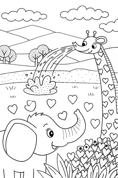 Heart Safari Adventure Coloring Page