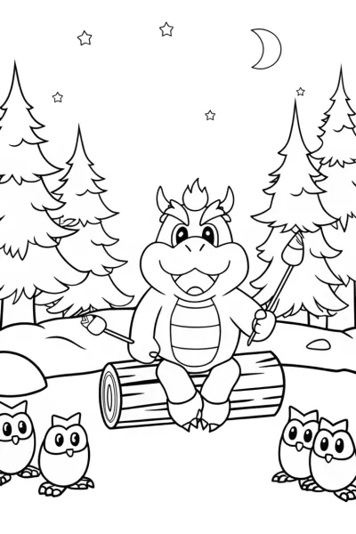 Bowser’s Cozy Campfire Night Coloring Page