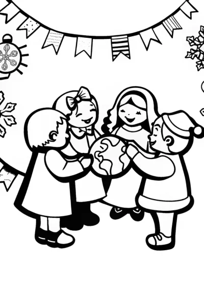 Celebrating Christmas Across Continents Coloring Page