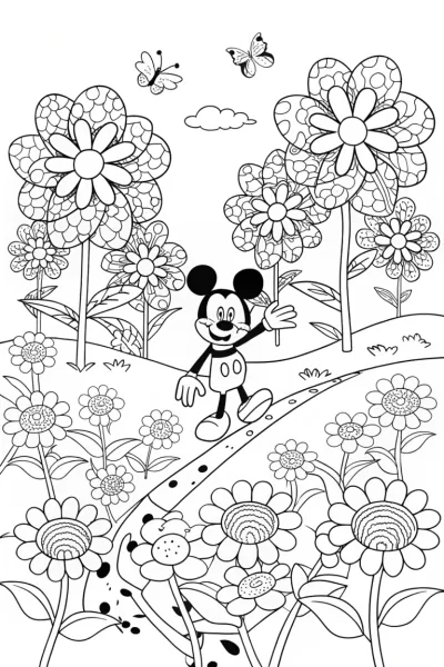 Mickey Mouse’s Magical Garden Adventure Coloring Page