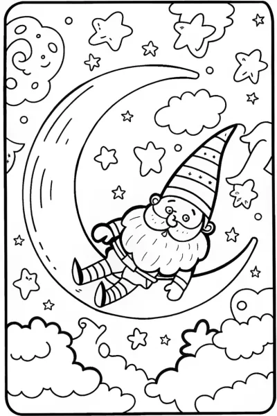 Gnome Under the Stars Coloring Page