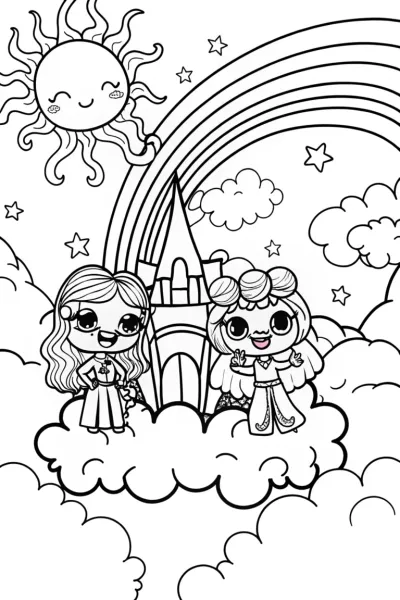 Bratz in a Dreamy Cloud Castle Coloring Page
