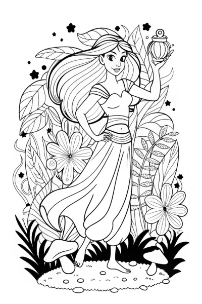Jasmine’s Mystical Lantern Adventure Coloring Page