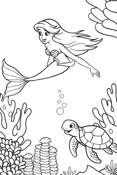 Mermaid exploring underwater garden