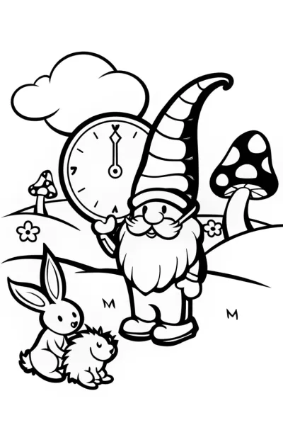 Gnome’s Enchanted Timekeeper Coloring Page