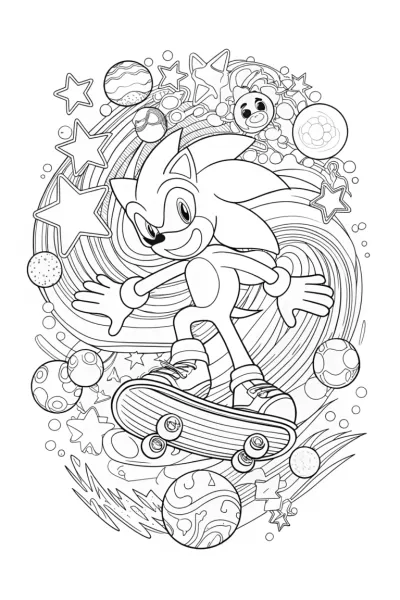 Sonic’s Cosmic Skate Adventure Coloring Page