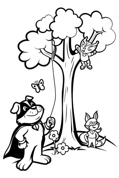 Superhero Pet Rescue Mission Coloring Page