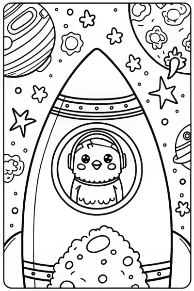 Chick’s Space Adventure Coloring Page
