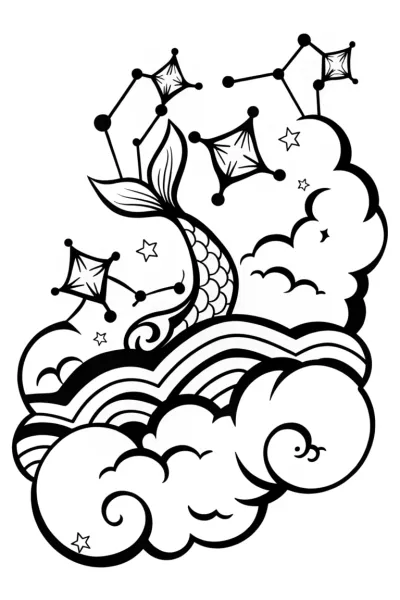 Mermaid’s Dreamy Starry Flight Coloring Page