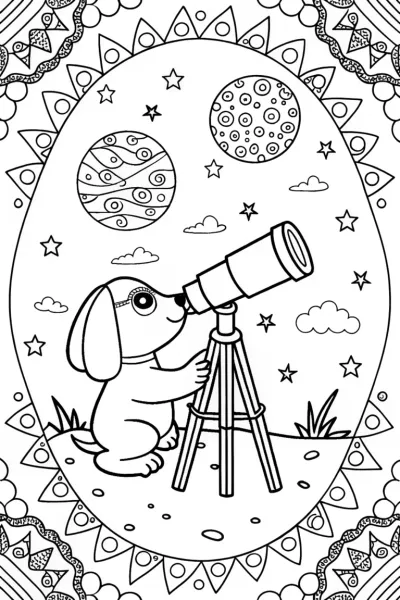 Puppy Astronomer Coloring Page