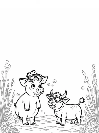 Pig and cow underwater fun