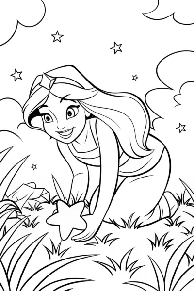 Jasmine’s Starry Garden Adventure Coloring Page