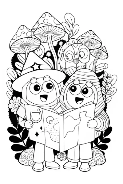 Bluey and Bingo’s Enchanted Forest Adventure Coloring Page