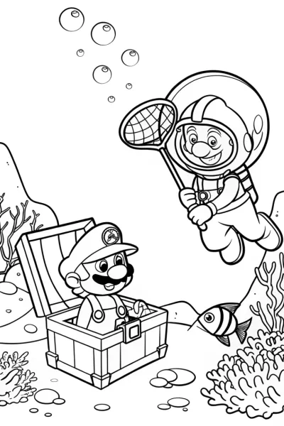 Mario and Luigi’s Underwater Adventure Coloring Page