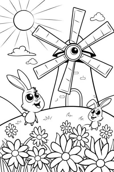 The Whimsical Windmill Coloring Page