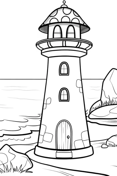 Mushroom lighthouse by the sea