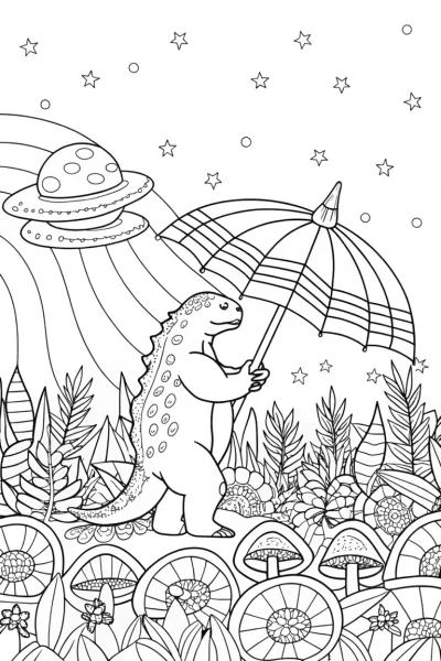Godzilla’s Galactic Garden Adventure Coloring Page