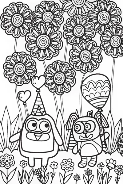Bluey and Bingo’s Garden Parade Coloring Page