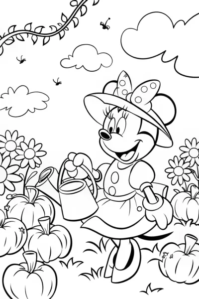 Minnie Mouse’s Enchanted Pumpkin Patch Coloring Page